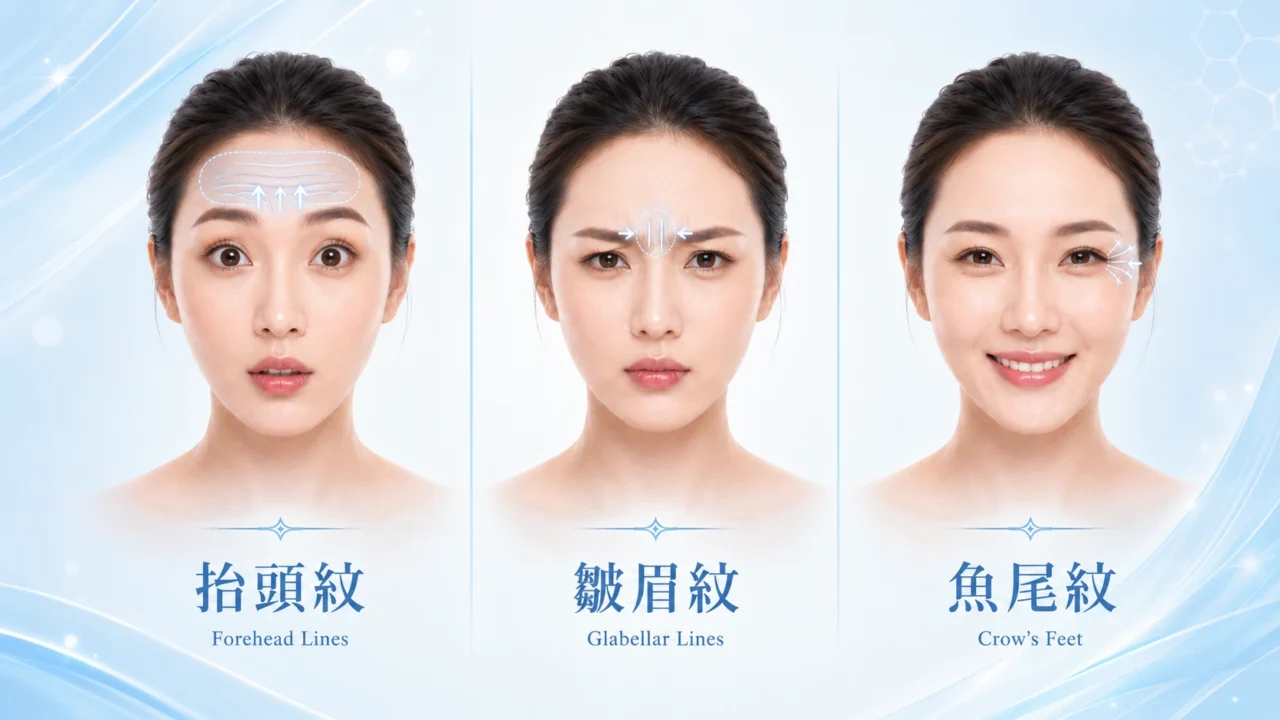 三大上面部表情紋的重點評估方向