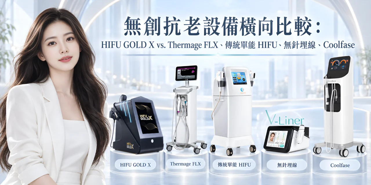 無創抗老設備橫向比較：HIFU GOLD X vs. Thermage FLX 、傳統單能 HIFU、無針埋線、Coolfase